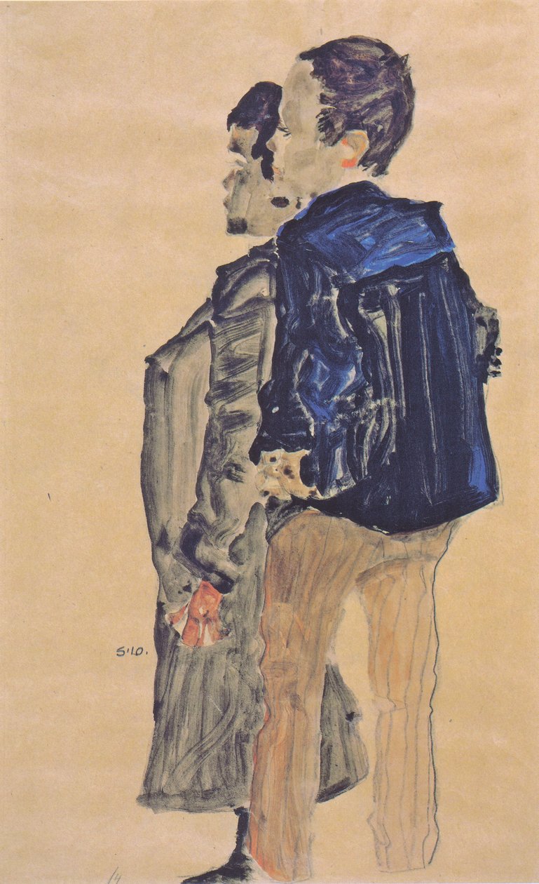 Set bagfra af to drenge af Egon Schiele
