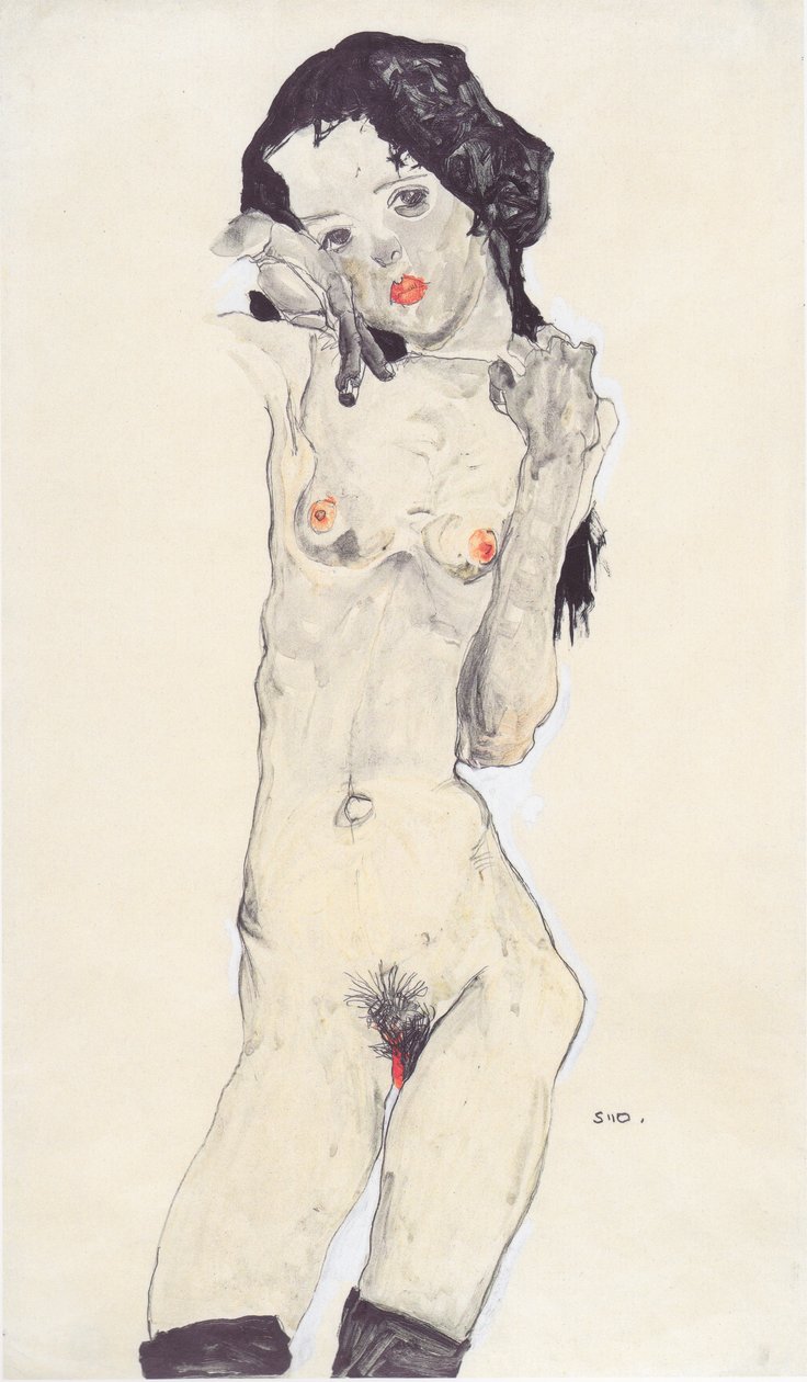 Sorthåret pige handling af Egon Schiele