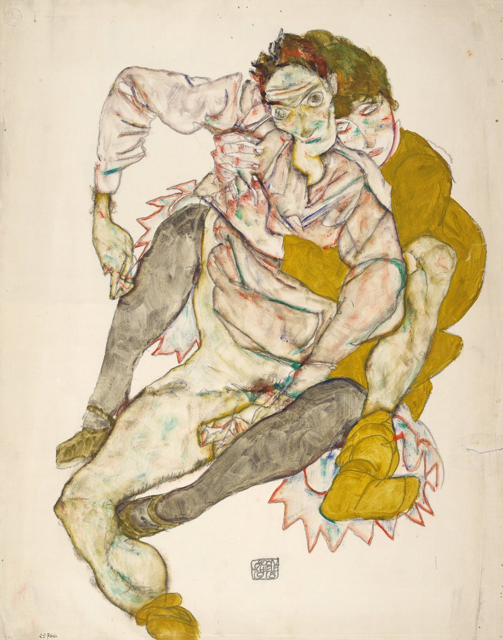 Siddende par, 1915 af Egon Schiele