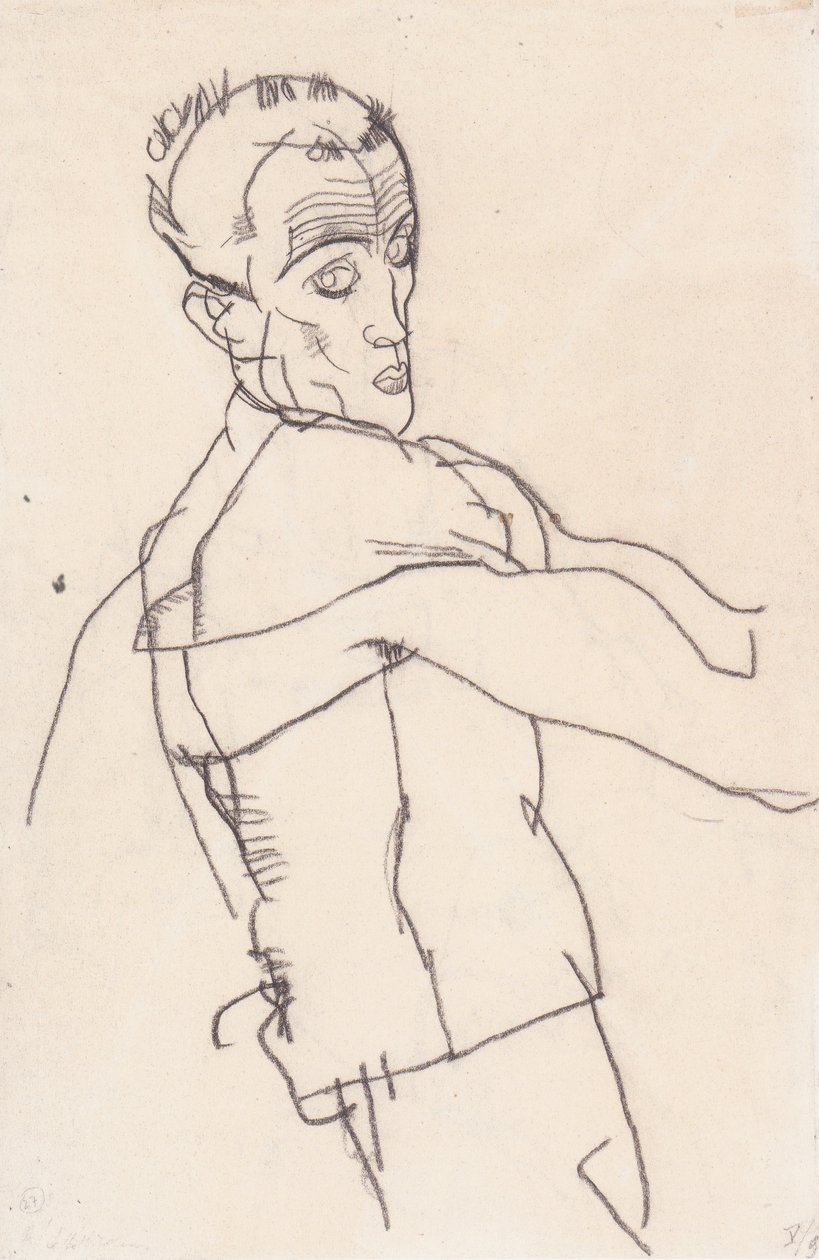 Selvportræt i profil af Egon Schiele