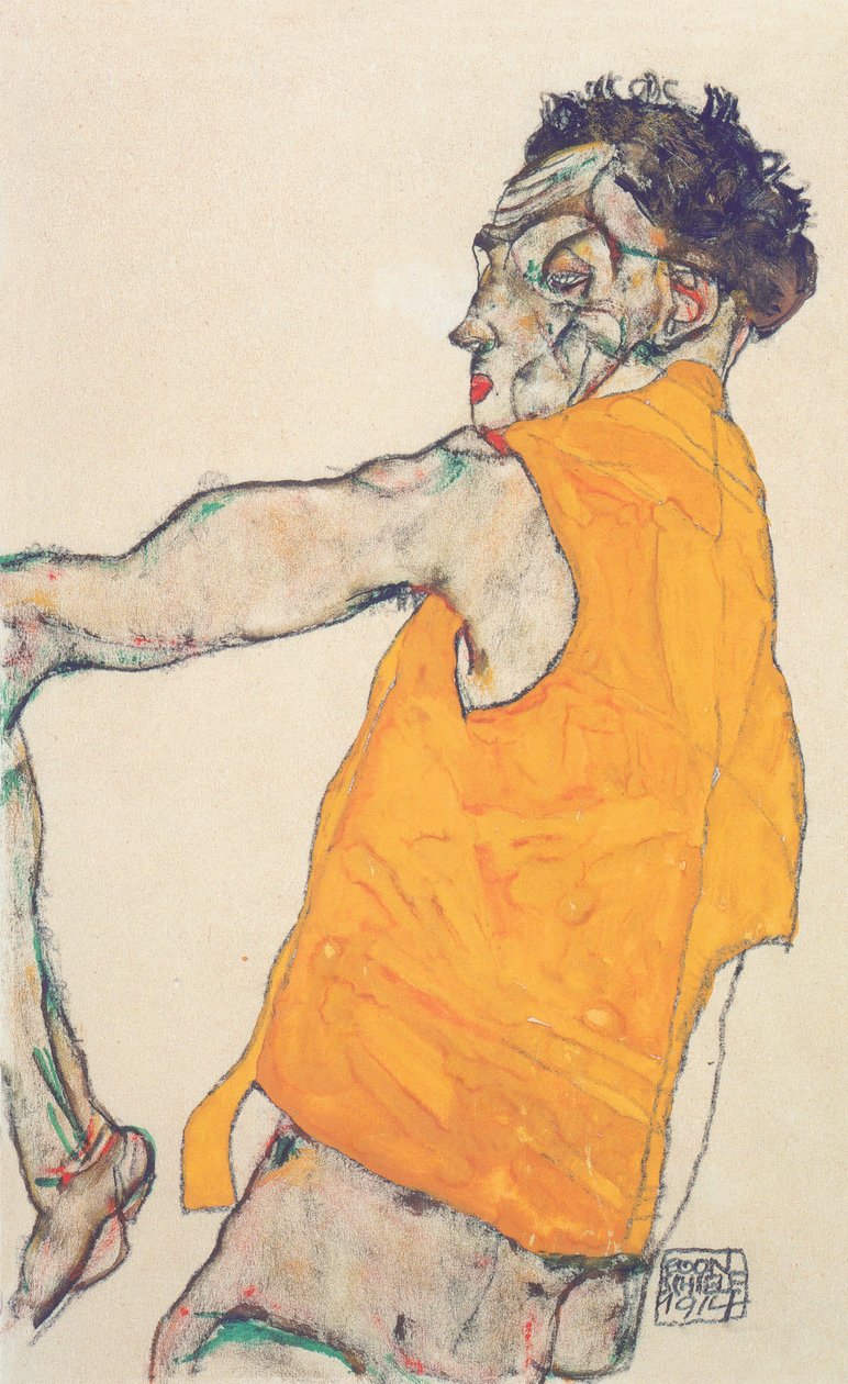 Selvportræt i gul vest af Egon Schiele