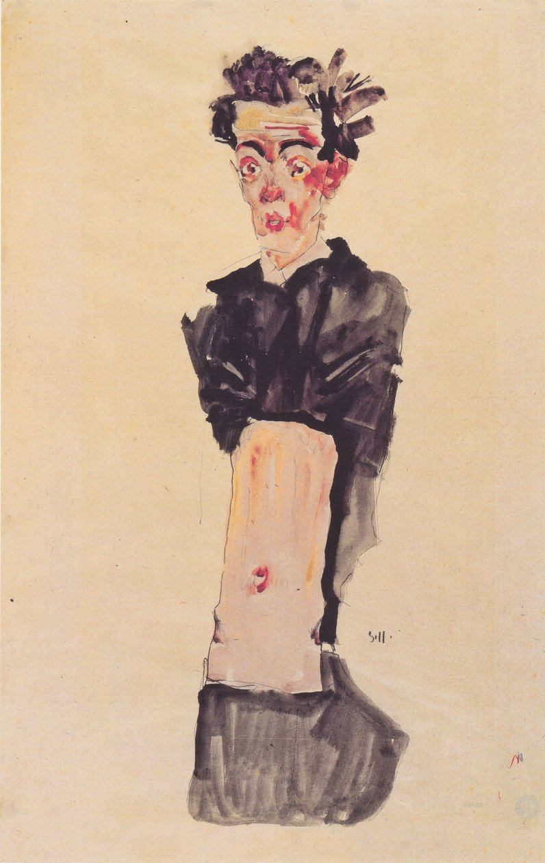 Selvportræt med bar navle af Egon Schiele