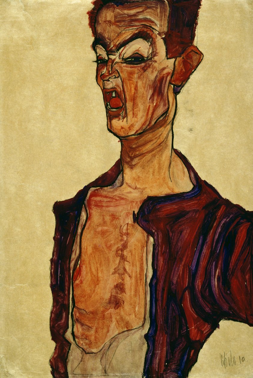 Selvportræt skrigende af Egon Schiele