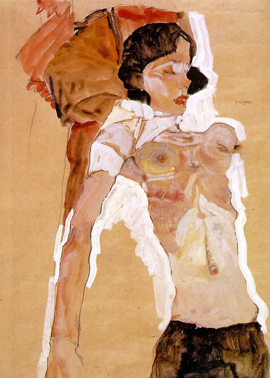 Halvnøgen tilbagelænet af Egon Schiele