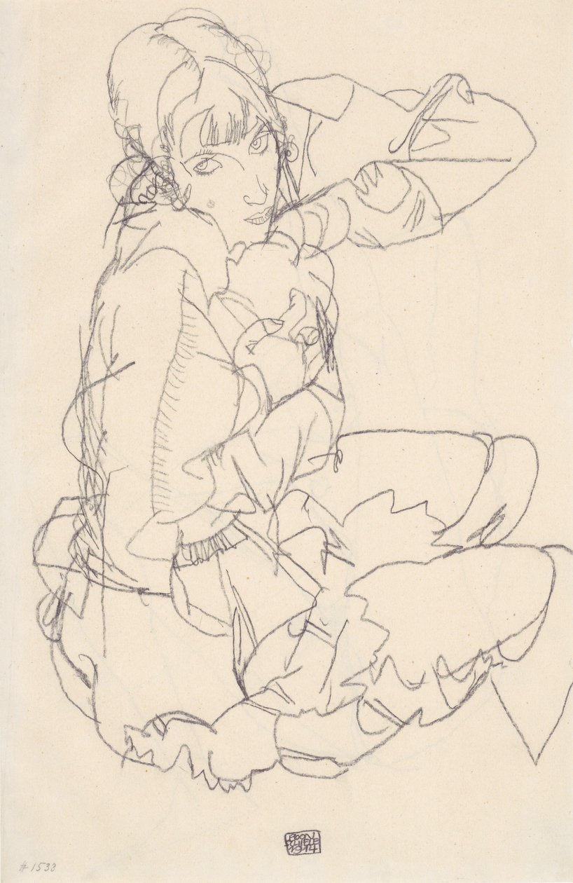 Siddende pige af Egon Schiele