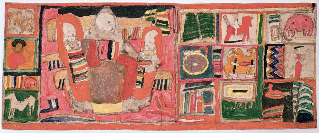 Skitse til en pung forestillende en mor med to børn, ca. 1915 (olie på papir) af Egon Schiele