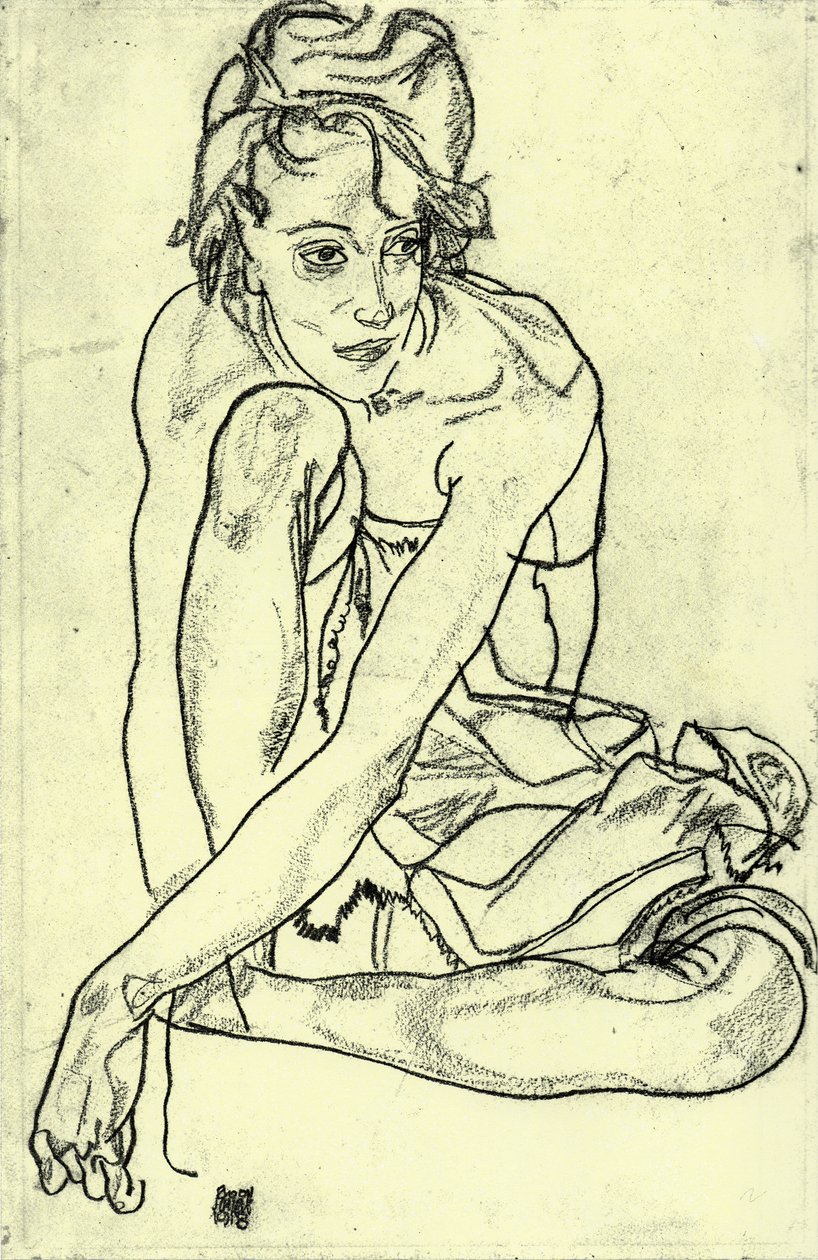 Hukommende kvinde af Egon Schiele