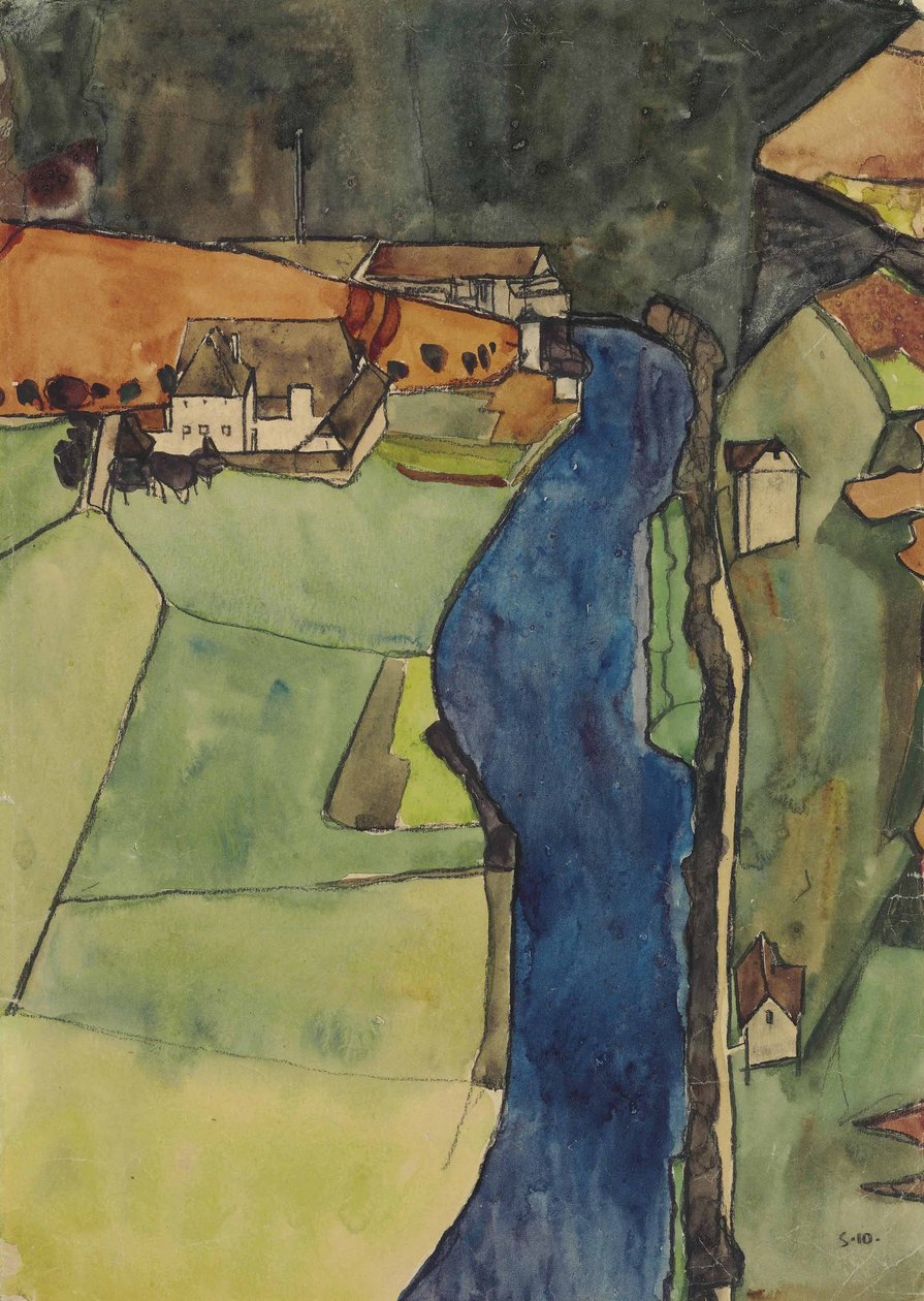 Byen ved den blå flod af Egon Schiele