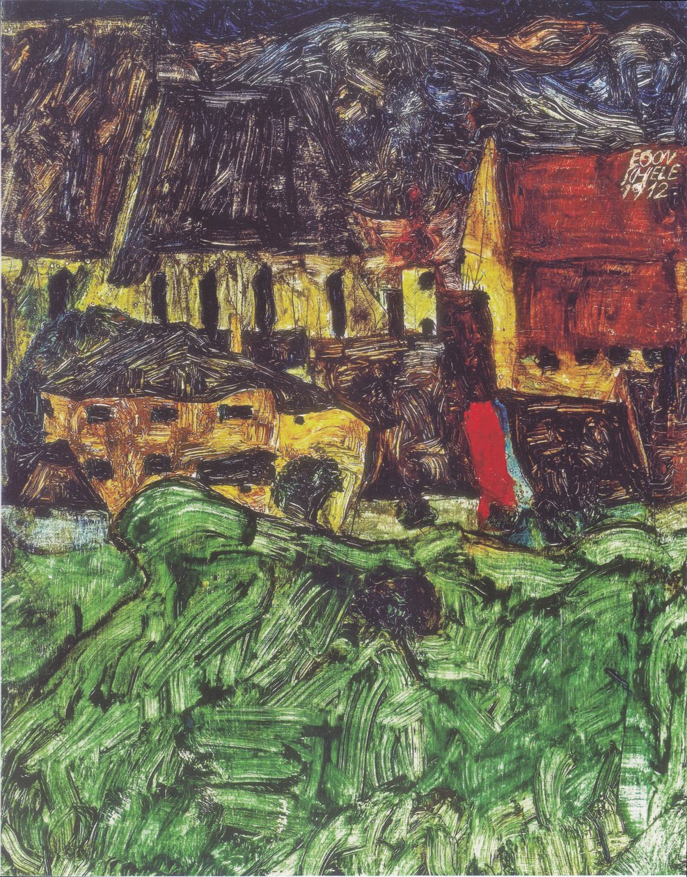 Bybillede af Krumau (St. Vitus Kirke med huse) af Egon Schiele