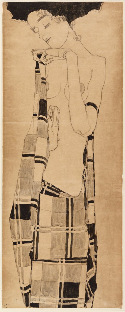 Stående pige, ca.1908-09 (trækul og tempera på papir) af Egon Schiele