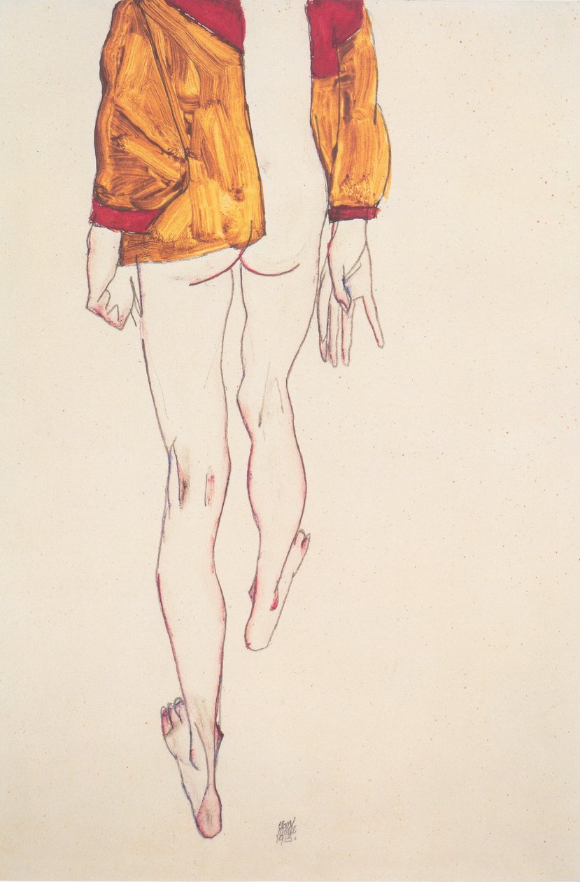 Står halvtid med brun skjorte af Egon Schiele