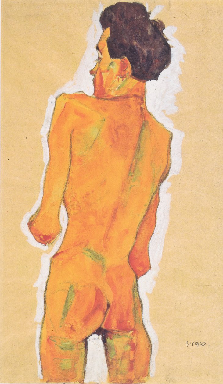 Stående mandlig nøgen bagfra af Egon Schiele