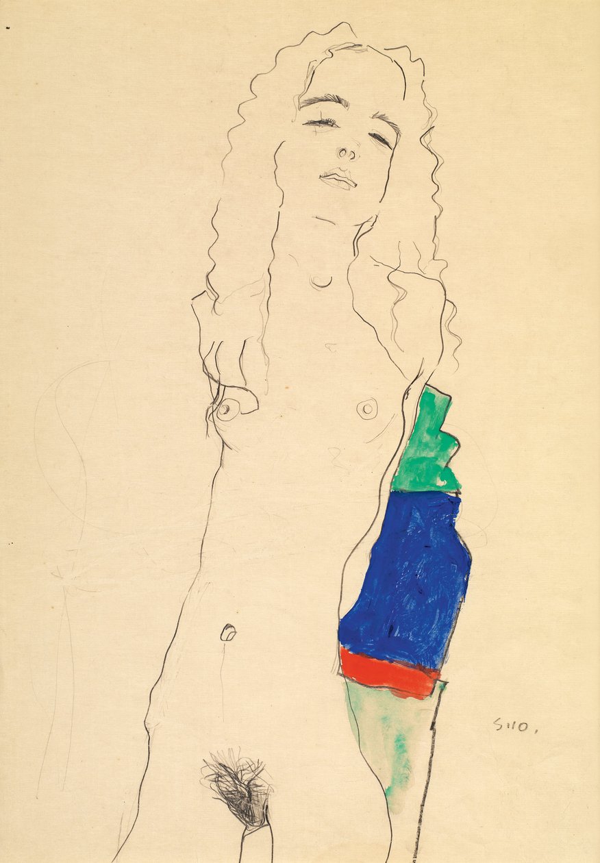 Stående kvindelig nøgen af Egon Schiele