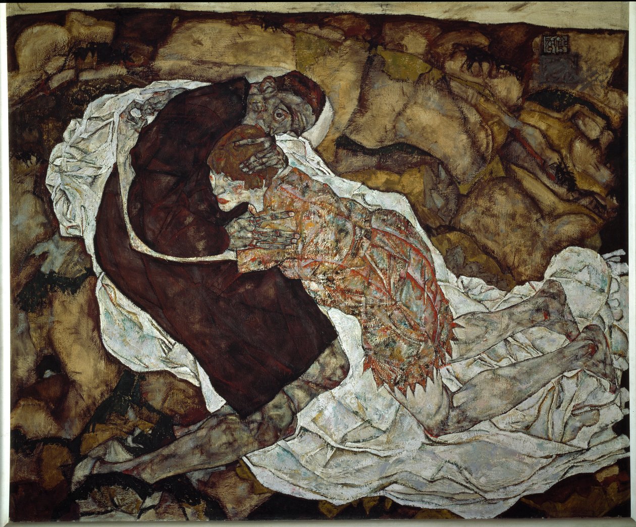 Kvinde og død. Maleri af Egon Schiele (1890-1918), 1915. Olie på lærred. Mål: 150,5x180 cm. Wien, Oesterreichische Galerie im Belvedere af Egon Schiele