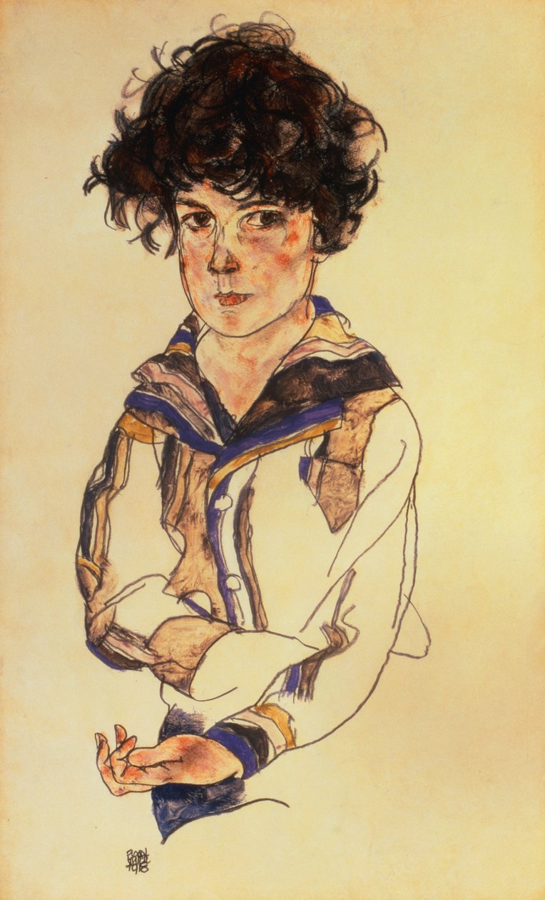 Young Boy, 1918 (blyant, wc og gouache på papir) af Egon Schiele
