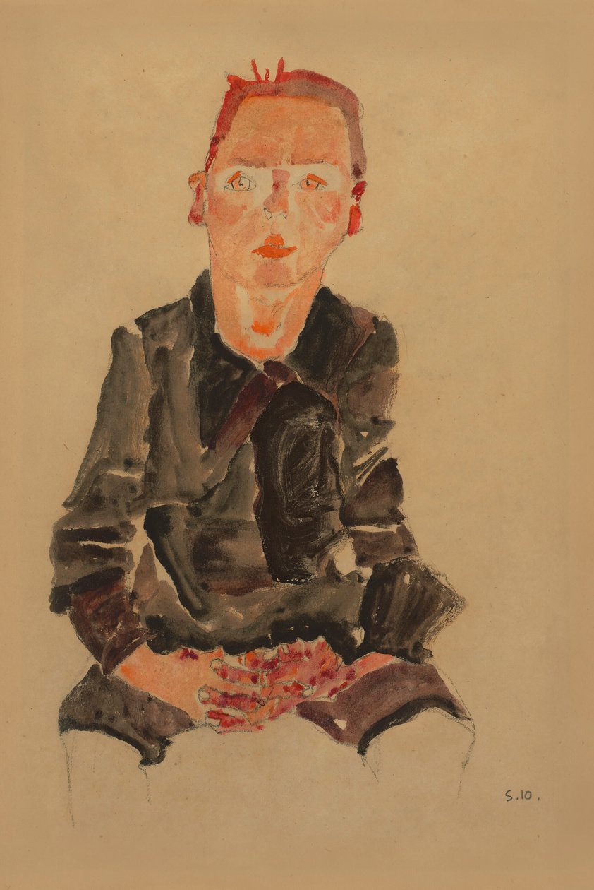 2022 NYR 20682 0724 000(egon schiele siddende boble med foldede hænder portrætstudie dr oska011034) af Egon Schiele