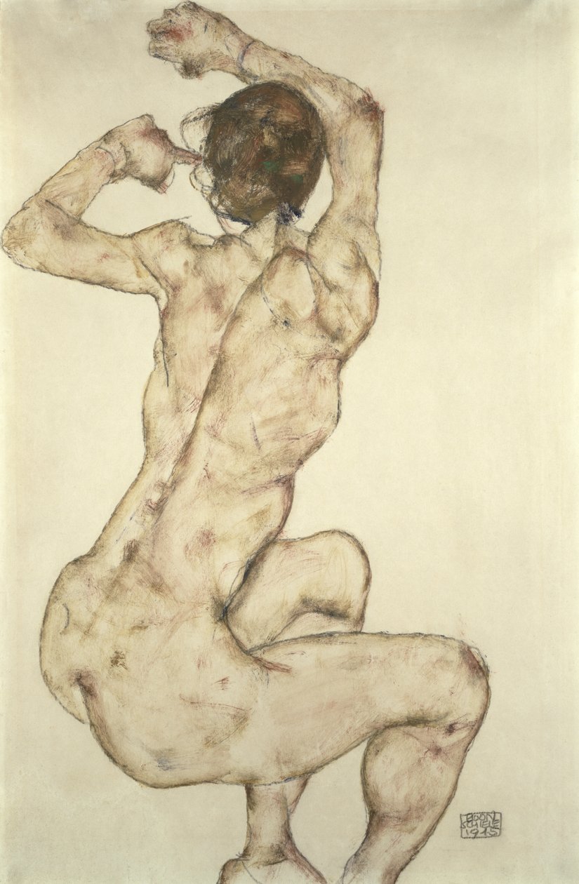 A Crouching Nøgen, 1915 af Egon Schiele