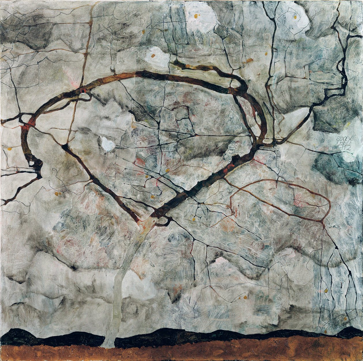 Efterårstræ i turbulent luft. Maleri af Egon Schiele (1790-1918), olie på lærred af Egon Schiele