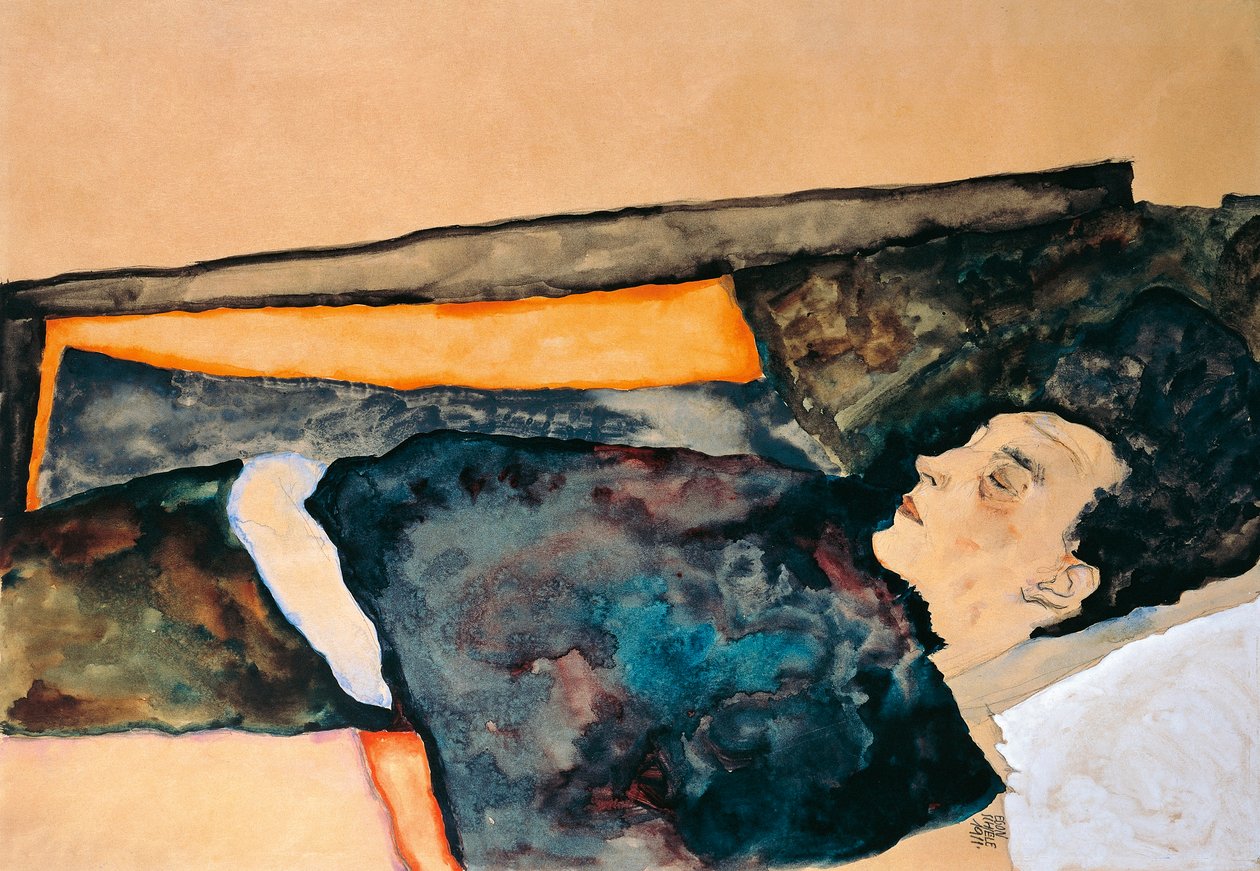 Kunstnerens mor sover (blyant og akvarel) af Egon Schiele