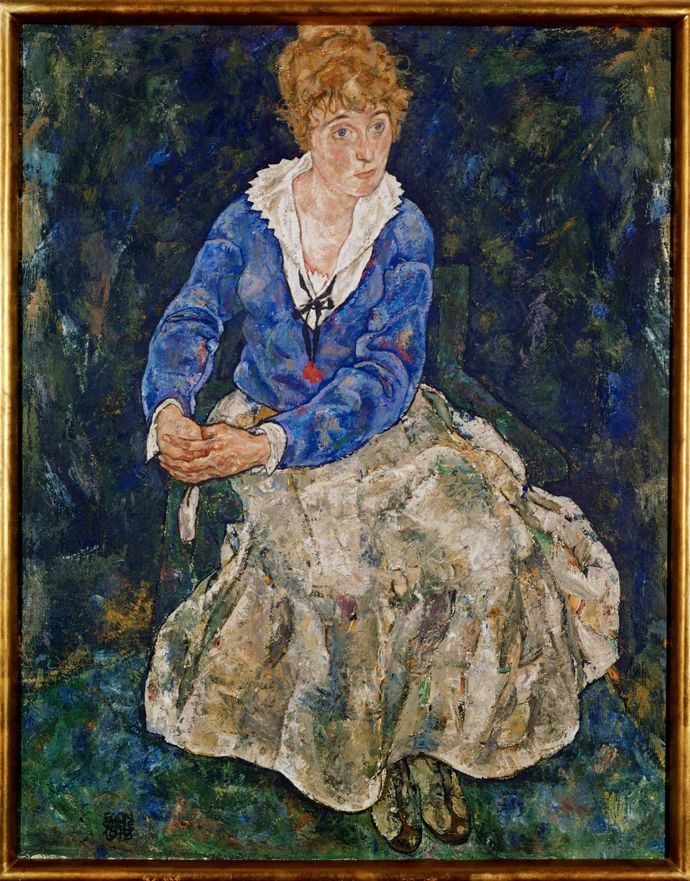 Portræt af Edith Schiele, kunstnerens kone, siddende af Egon Schiele