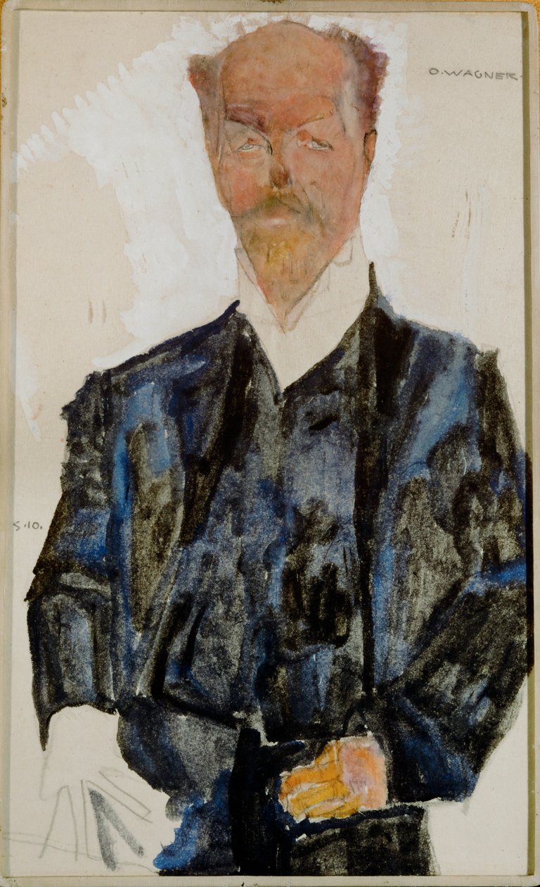 Bildnis Otto Wagner Akvarel og blyant med hvid forhøjning ... (akvarel og blyant) af Egon Schiele