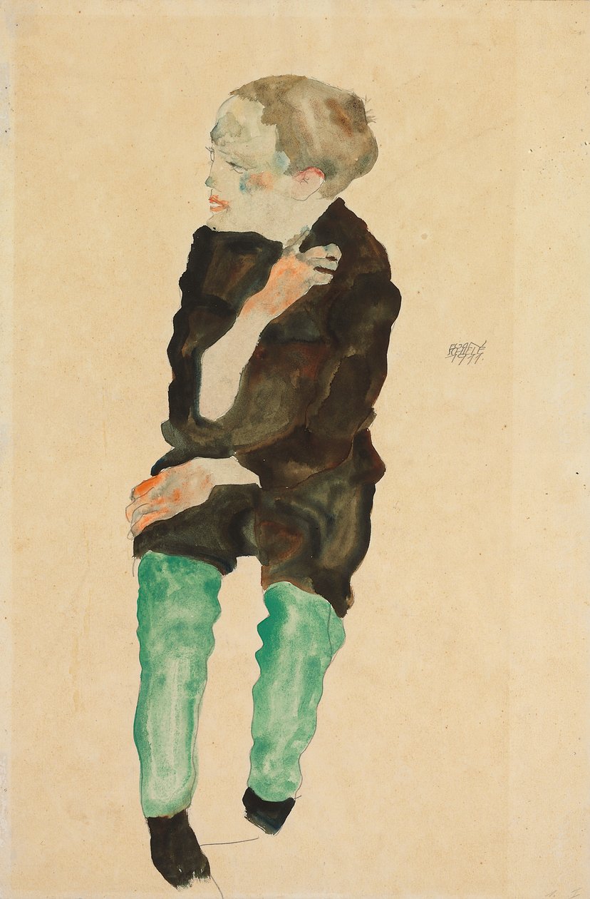 Dreng med grønne strømper; Bub mit grunen Strumpfen, 1911 af Egon Schiele