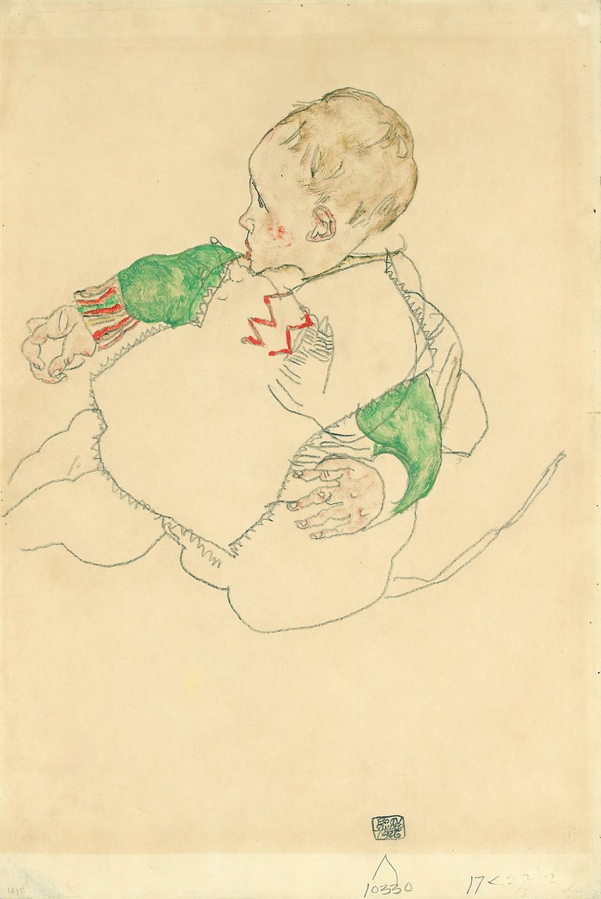 Barn med grønne ærmer af Egon Schiele