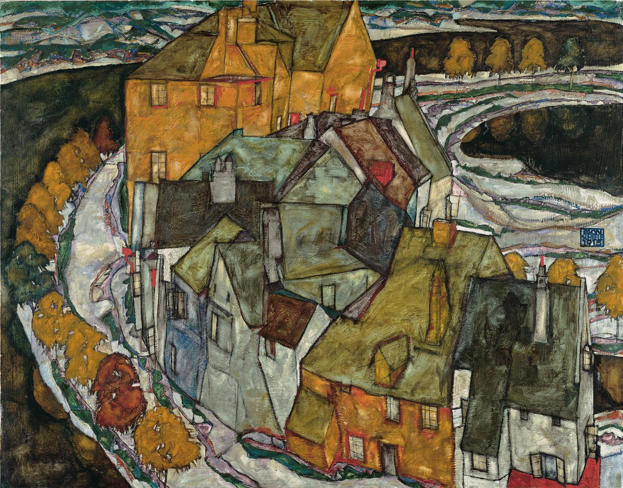 Crescent of Houses II Island Town, 1915 af Egon Schiele
