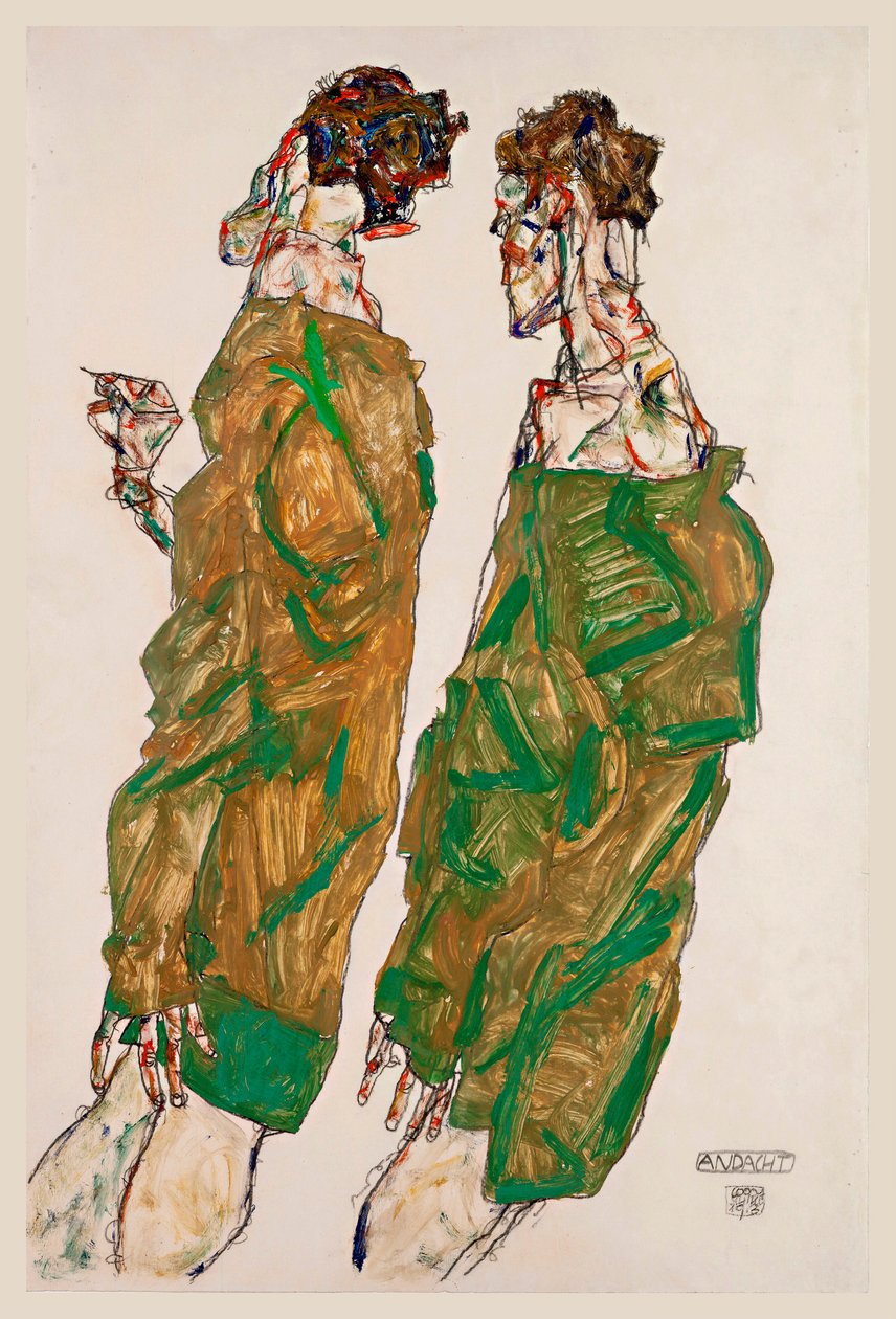 Devotion - Værk af Egon Schiele (1890-1918), gouache på papir af Egon Schiele