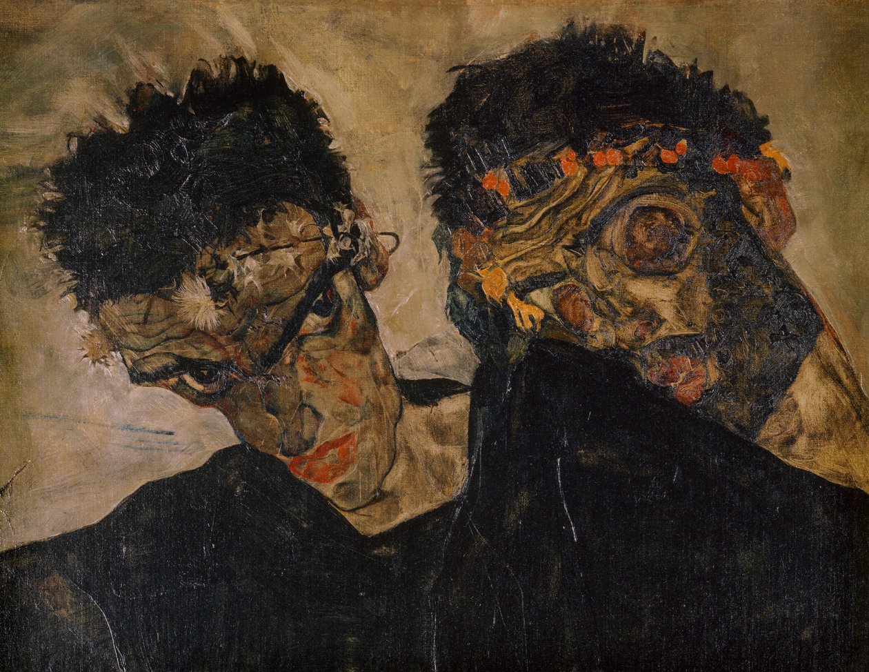Die Eremiten (olie på lærred) af Egon Schiele