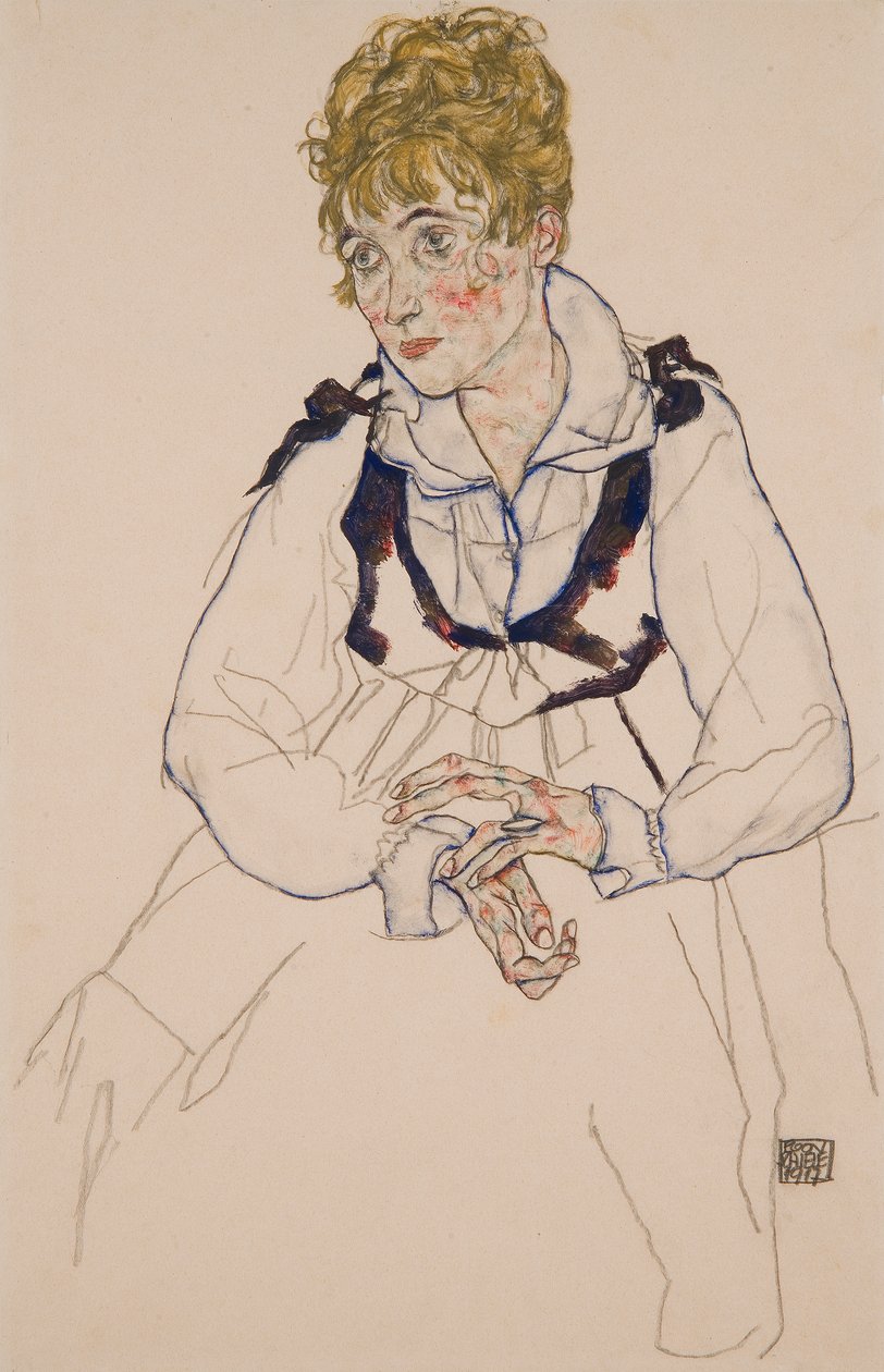 Kunstnerens kone, siddende af Egon Schiele