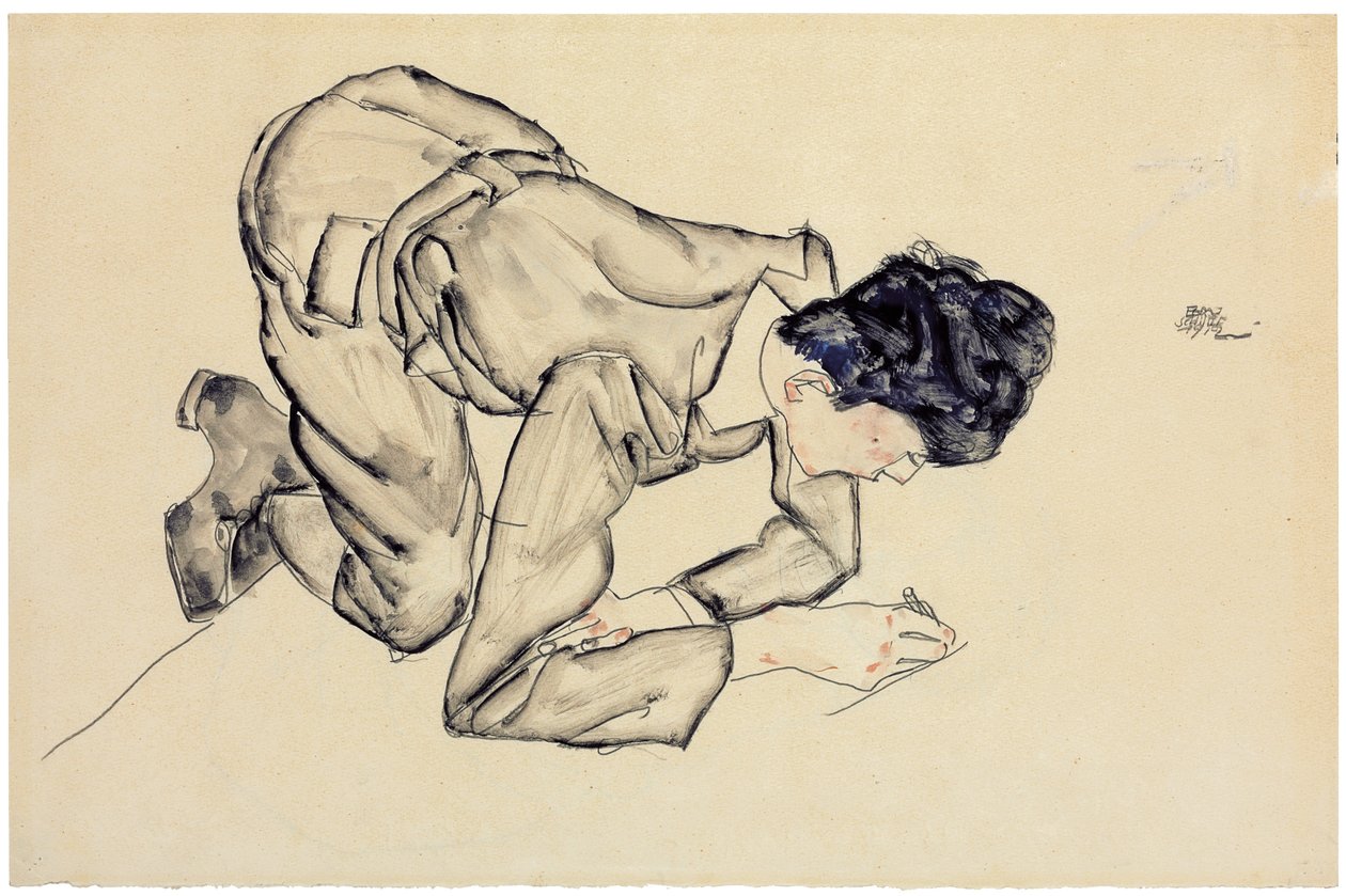 Erich Lederer tegning på gulvet, 1912 af Egon Schiele