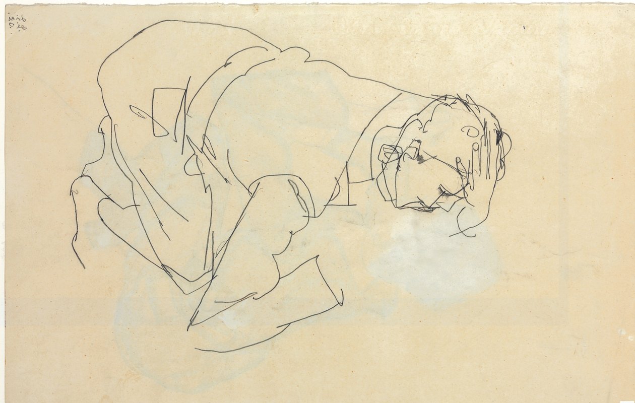 Erich Lederer i profil, hånd til hoved, 1912 af Egon Schiele