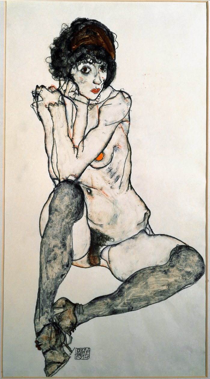 Kvinde nøgen siddende akvarel tegning af Egon Schiele (1890-1918) 1914 Dim. 48,3x32 cm Wien grafisk samling Albertina af Egon Schiele