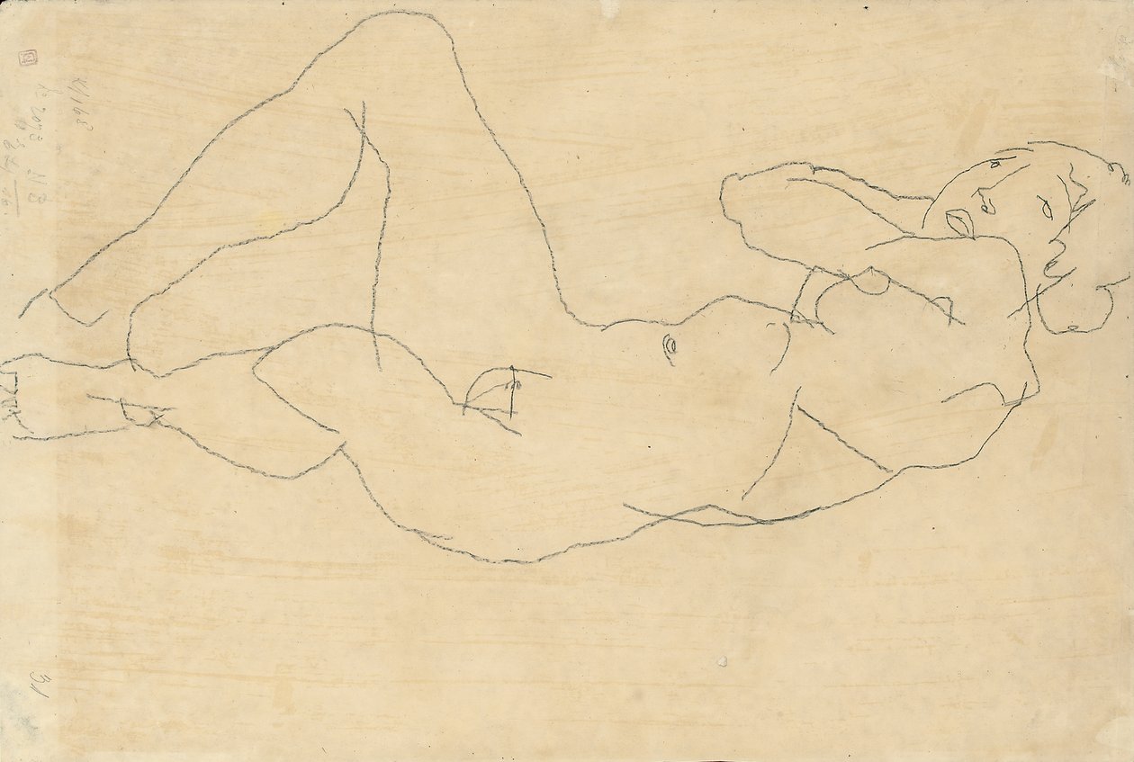 Nøgen kvinde med hænderne bag hovedet, 1914 af Egon Schiele