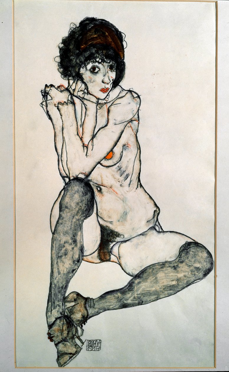 Kvinde sidder nøgen. Tegning af Egon Schiele af Egon Schiele