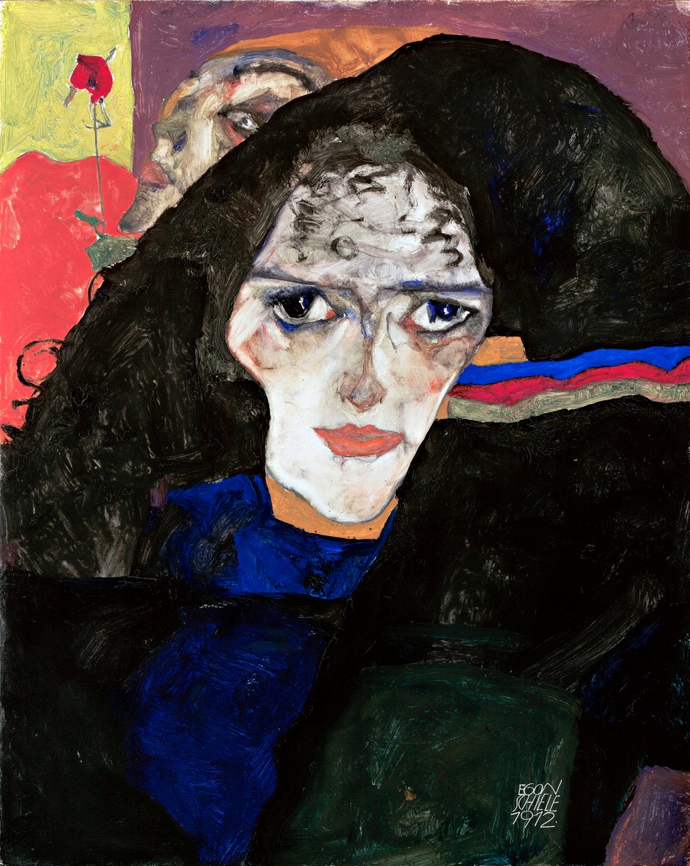 Mourning Woman - Maleri af Egon Schiele (1890-1918), olie på træ (42,5x34 cm) af Egon Schiele
