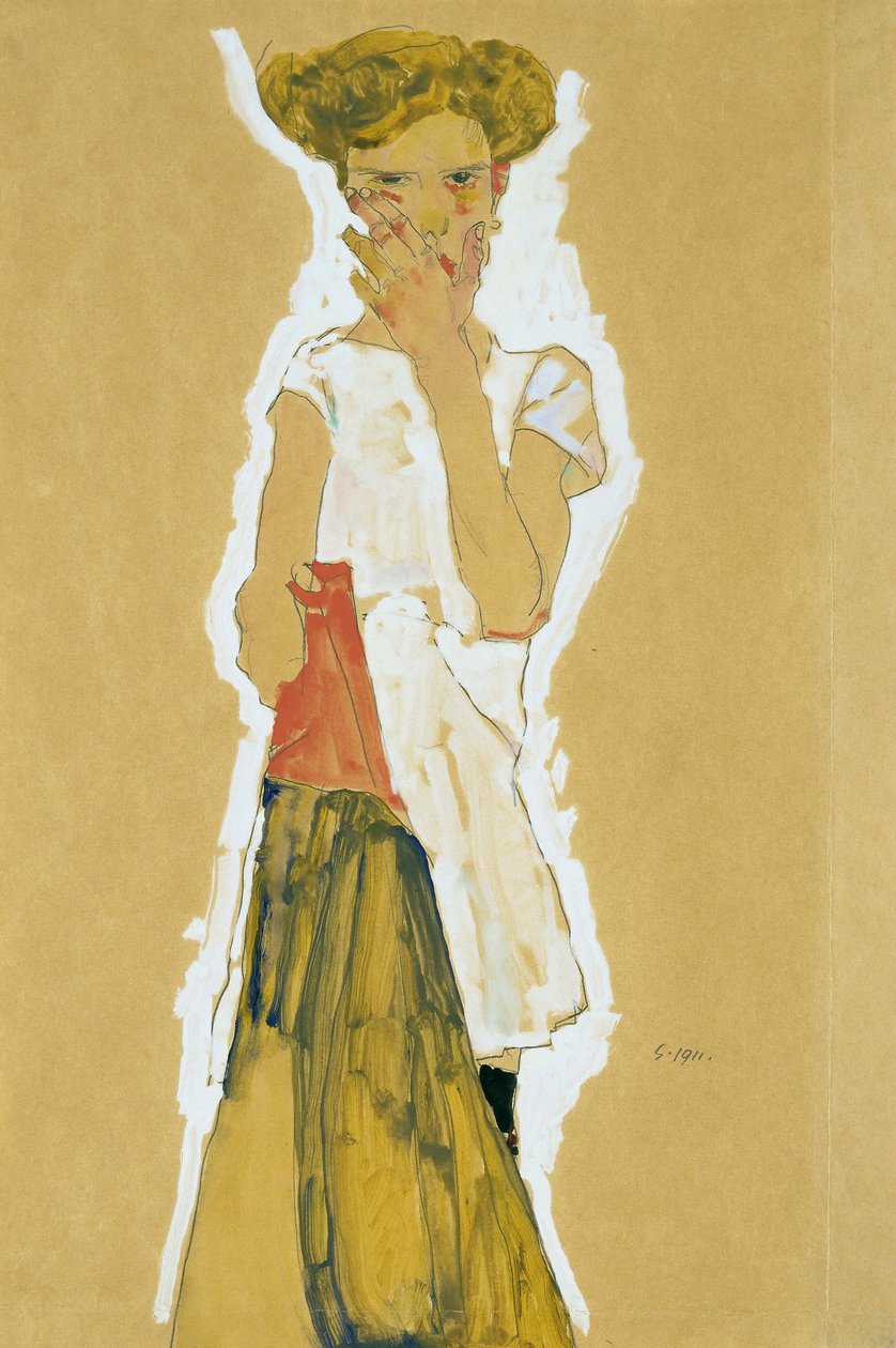 ""Standing Girl in White Petticoat"" (Standing Girl in White Petticoat) Gouache på papir af Egon Schiele (1890-1918) - 1911 Dim 55x37 cm Museum of Modern Art, New York af Egon Schiele