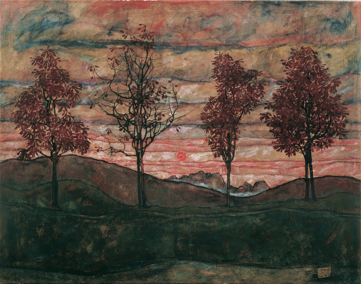 Fire træer, 1917. af Egon Schiele