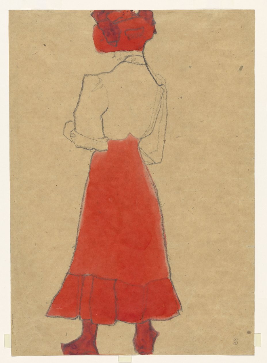 Kvinde med rød nederdel af Egon Schiele