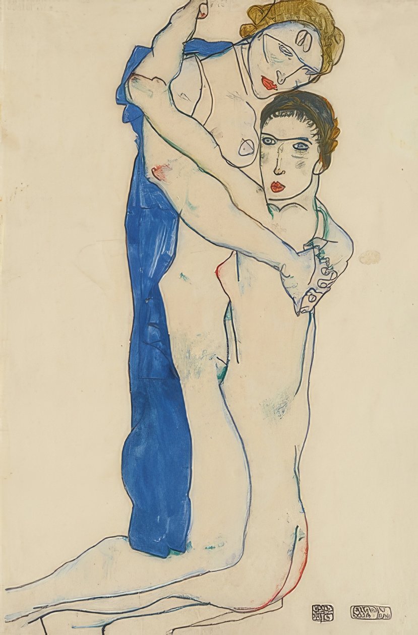 Kæreste, pink-blå. 1913 af Egon Schiele