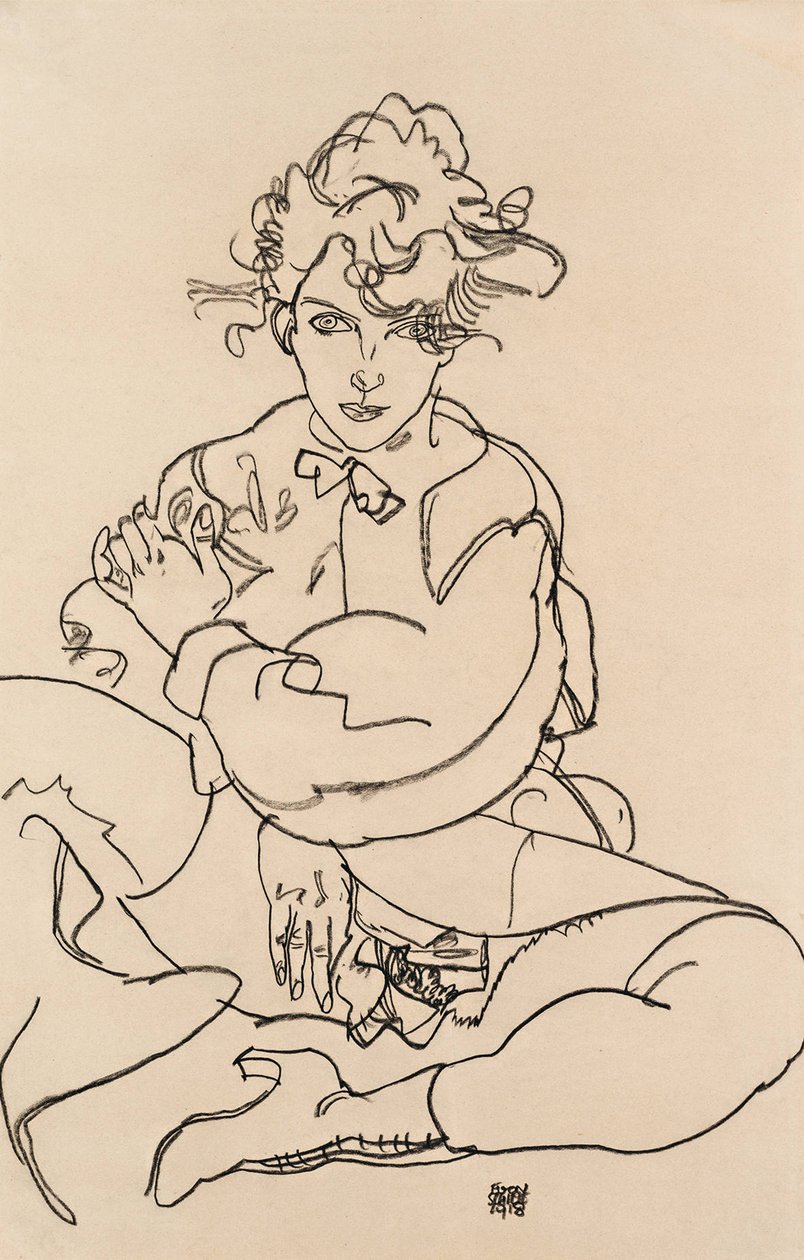 Pige siddende med spredte ben, 1918 af Egon Schiele