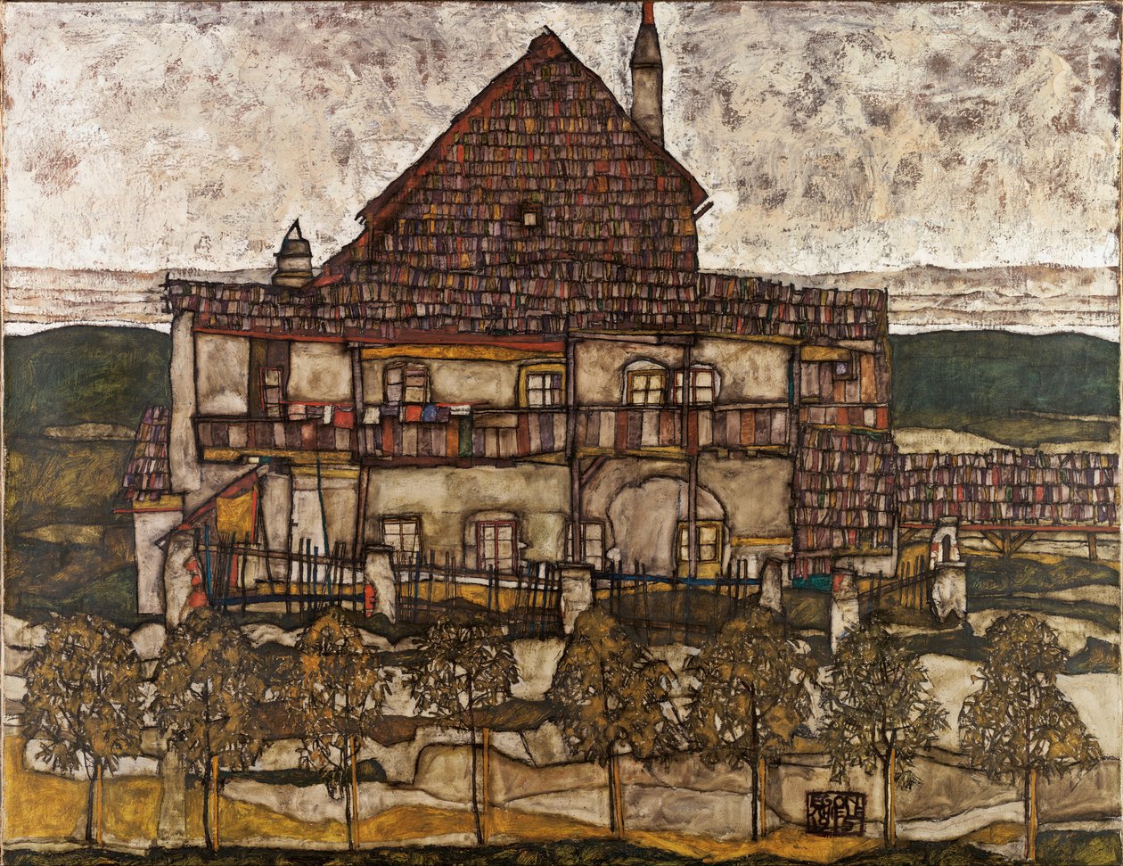 Hus med spåntag Gammelt hus II, 1911 af Egon Schiele