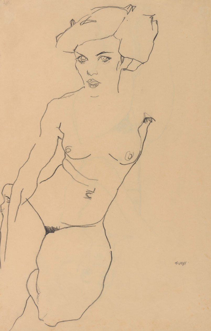 Knælende nøgen kvinde af Egon Schiele