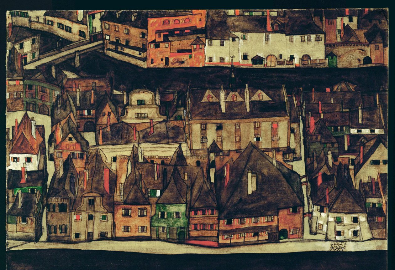 Krumau, Tjekkiet (maleri på lærred) af Egon Schiele