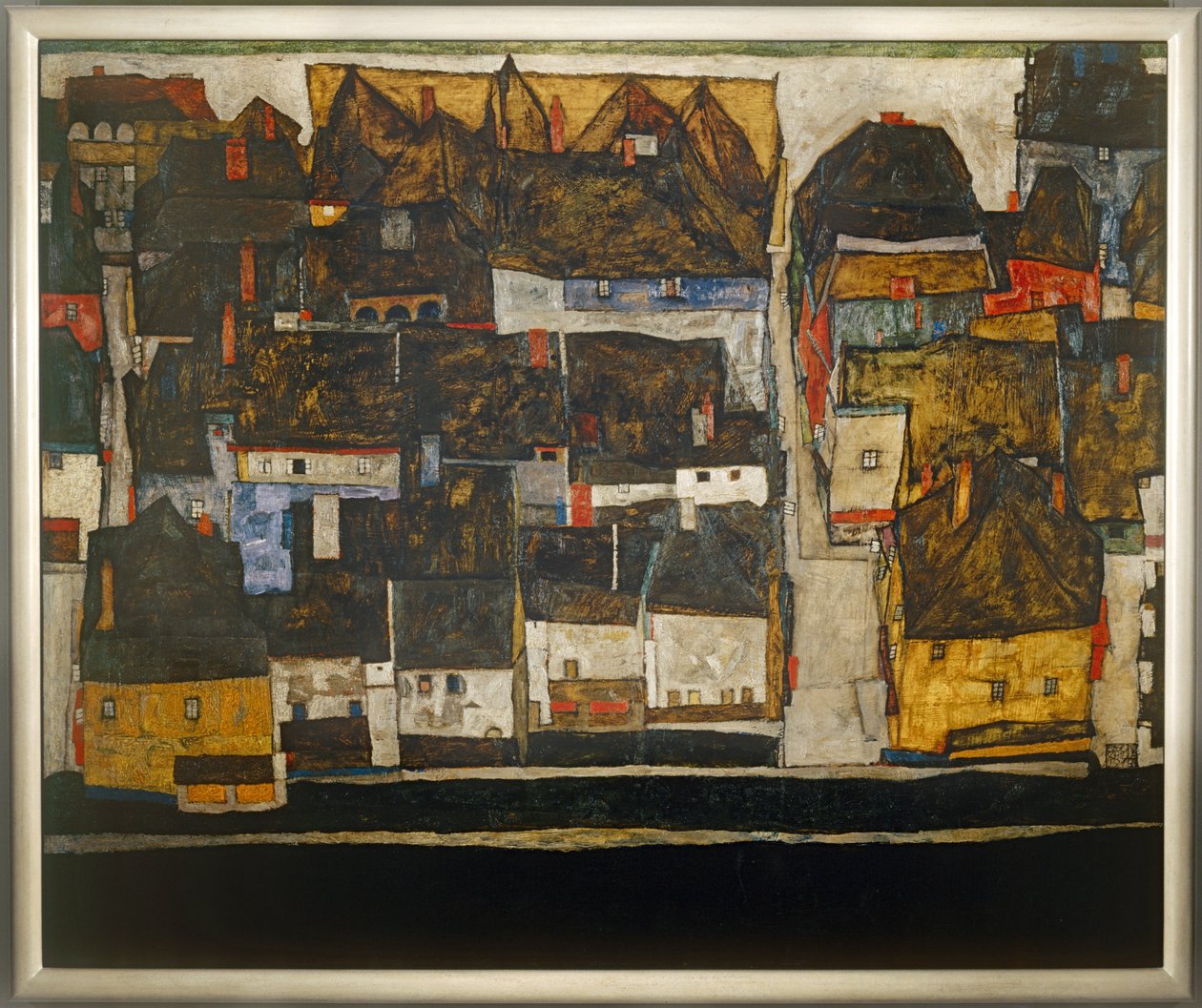 Krumlov and the Vltava - Krumlov ved floden Vltava ... (olie på lærred) af Egon Schiele
