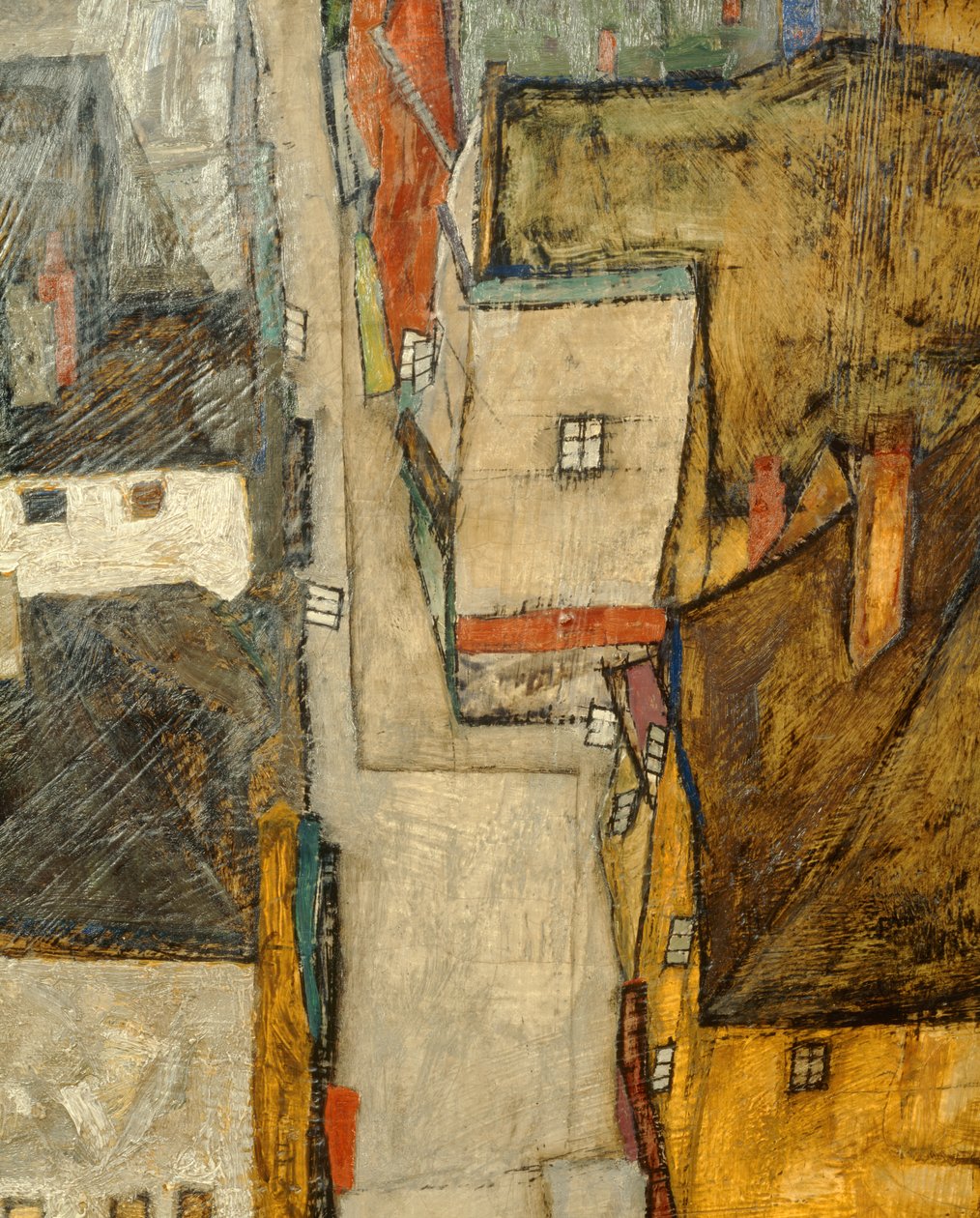 Krumau og der Moldau Krumau ved floden Vltava, Tjekkiet ... (olie på lærred) af Egon Schiele