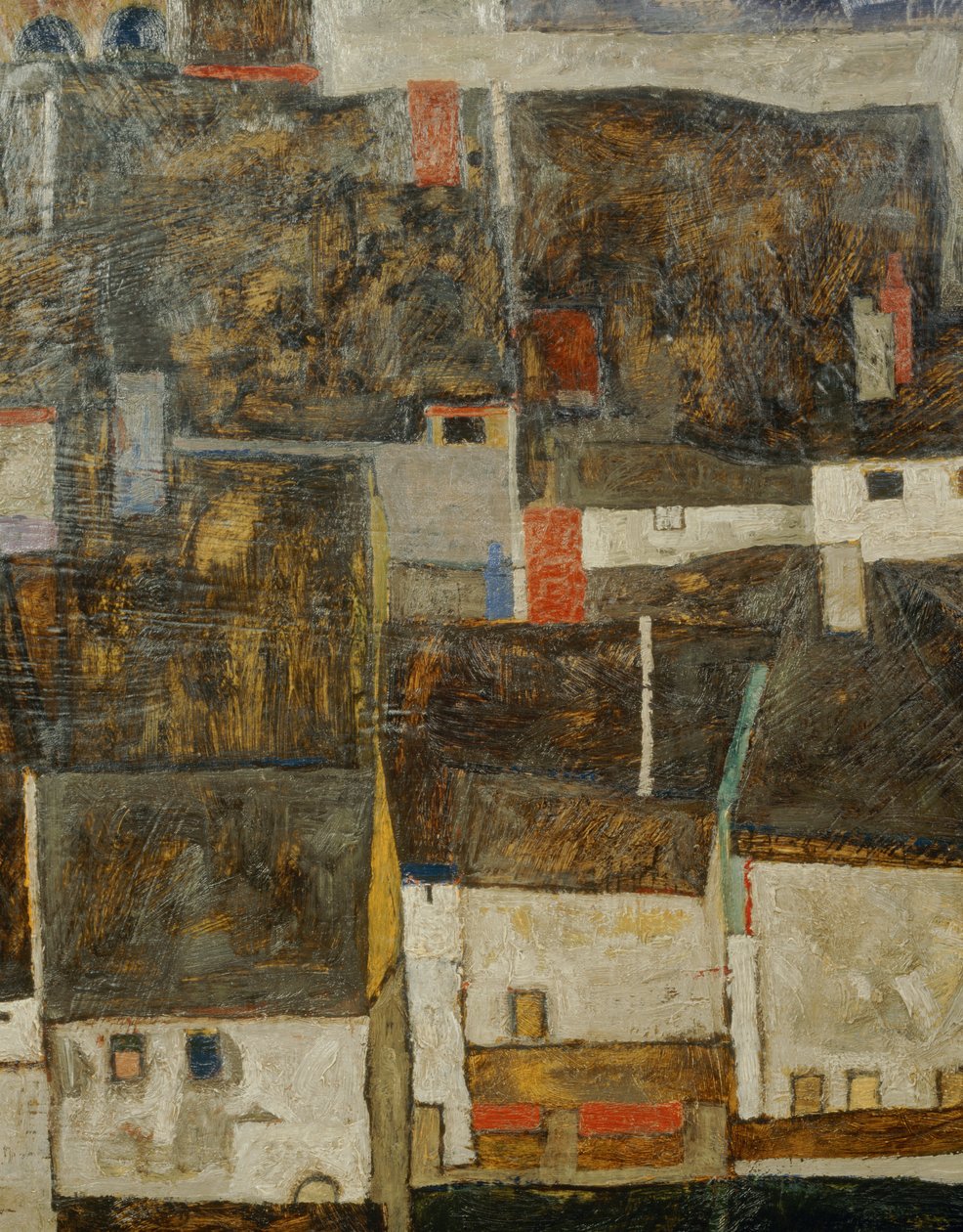 Krumau og der Moldau Krumau ved floden Vltava, Tjekkiet ... (olie på lærred) af Egon Schiele