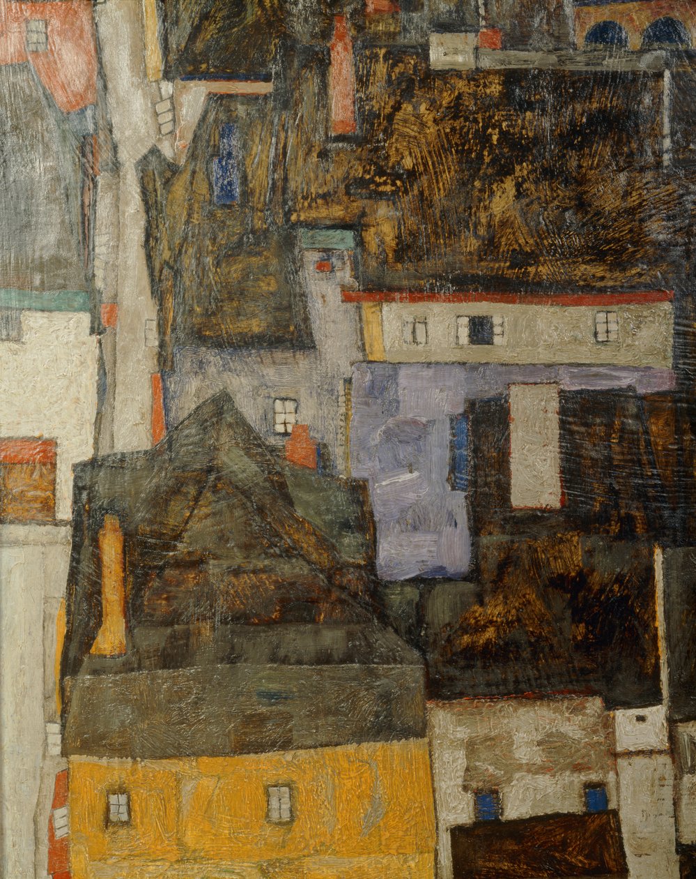 Krumau og der Moldau Krumau ved floden Vltava, Tjekkiet ... (olie på lærred) af Egon Schiele