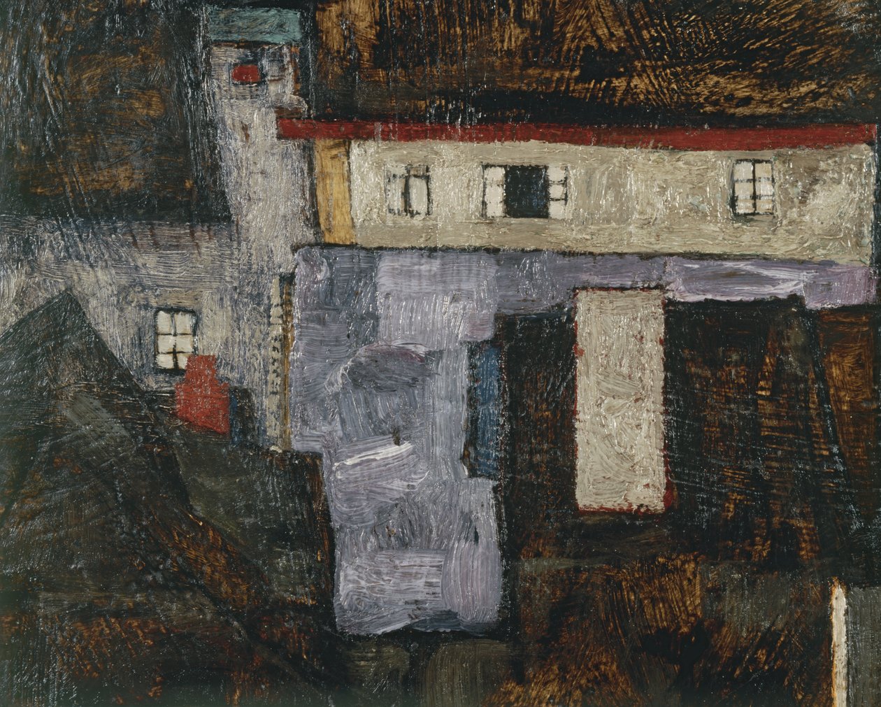 Krumau og der Moldau Krumlov ved floden Vltava, ... (olie på lærred) af Egon Schiele